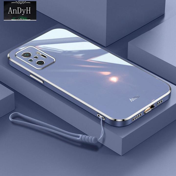 AnDyH New Straight Edge Plating Phone case for Xiaomi Redmi Note 10 Pro Max Luxury Fashion Plating Silicone Phone Cover with Free lanyard