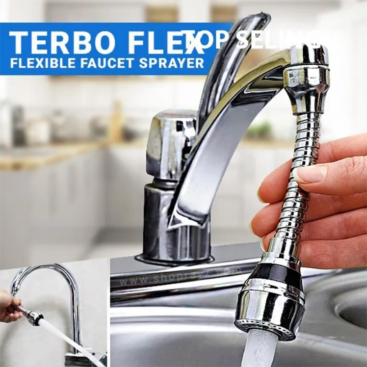 Turbo Flex 360 Flexible Faucet Sprayer Water Extender; 6.5 x 1.5"x 1.5"; Silver"