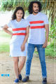 White Color Red Two Lined Short Sleeve Couple T Shirt Dress | AS515. 