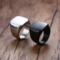 Titanium Hip Hop Stainless Steel Square Wide Ring for Men, Silver and Black, Sizes 8-11. 