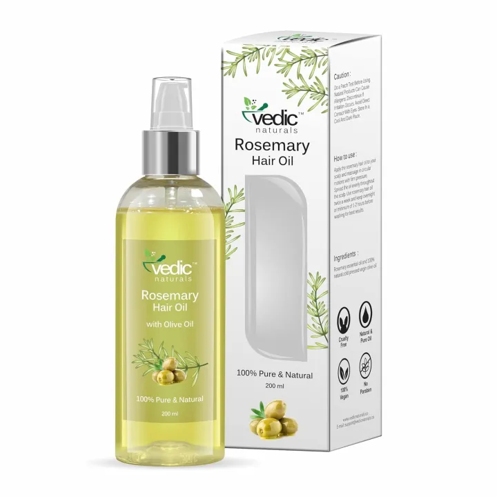 Vedic Naturals Rosemary Oil & Olive Oil - 200ml | 100% Pure & Natural | For Hair Growth & Anti-Dandruff NUZ
