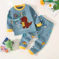 Toddler Boys Underwear Set Cotton Lettering And Bear Pattern Long Sleeve Top And Matching Pants Pajama Set. 
