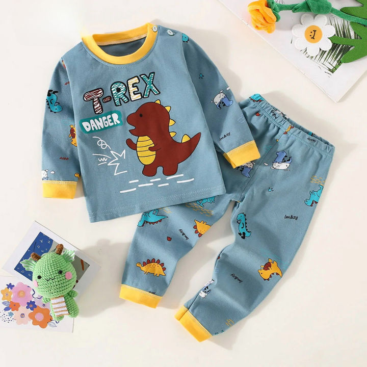 Toddler Boys Underwear Set Cotton Lettering And Bear Pattern Long Sleeve Top And Matching Pants Pajama Set