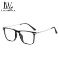 LouisWill Men’s Glasses Upgrade Memory Legs Vintage Style Square Frame Glasses Clear Lens Glasses Blue Light Blocking Glasses Anti-fatigue Glasses Anti-blue Lens Eyes Protection Eyewear. 