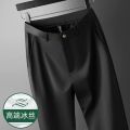 Spring and Autumn High Elastic Suit Pants for Middle-Aged Men Loose Straight Business Suit Pants Dad High-End Entry Lux Casual Pants. 