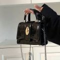 High-Grade Chain Bag Niche 2024 One-Shoulder Motorcycle Texture Portable Patent Leather Small Square Bag Crossbody New Women's Western Style. 