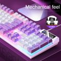 Pink Purple Gaming Keyboard and Mouse Set Mechanical Feel Girl Cute USB Wired keybord With white LED Light backlit key board membrane external For PC Laptop Computer. 