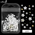 Monja 3 Styles 3D White Flower Mixed Size Rose Gold Silver Steel Balls Pearls Resin Petal 3D Charms Acrylic Diy Manicure Accessories. 