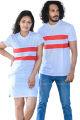 White Color Red Two Lined Short Sleeve Couple T Shirt Dress | AS515. 