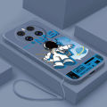 [Free Strap] realme 12X 5G realme 12 Pro+ 5G Smile Astronaut Square Phone Case Liquid Silicon Soft Casing nasa Cover. 