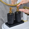 Shampoo Conditioner Body Wash Set with Wooden Tag Pump Refillable Soap Dispenser Bottle Bathroom Shower Lotion Container. 