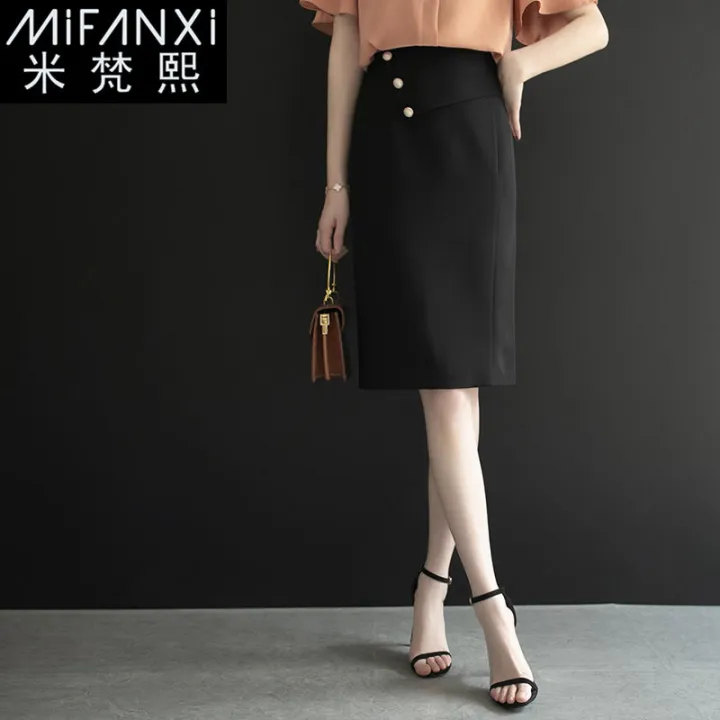 Mifanxi%202023%20Spring%20and%20Summer%20High%20Waist%20Slit%20Skirt%20Mid-Length%20Women's%20Summer%20OL%20Slim-Fit%20Slimming%20Sheath%20Skirt%20One-Step%20Skirt%20-%20Image%202