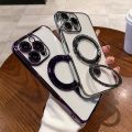 HOCE Plating Magnetic Ring Bracket Phone Cases For iPhone 15 14 13 12 11 Pro Max X XR XS Max 8 7 Plus MagSafe Case Camera Lens Film Protection Holder Stand Soft TPU Clear Back Cover. 