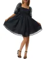 2022 Women Short Puff Sleeve Big Hem Dress Summer Tie-dyed Printing Square Collar Bubble Party Dress Female Vestidos Sundress. 