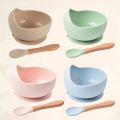 Food Grade Silicone Baby Feeding Bowl Set Solid Color Waterproof Kids Feeding Bowl with Spoon Children Tableware Dinnerware Set. 