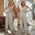 Yfashion Women Loose Jumpsuits Sleeveless High Waist Halter Neck Wide Leg Pants Suits Romper Summer One-piece Outfit. 