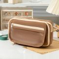 School Supplies Large Capacity Pencil Case Solid Color Pencil Pouch Stationery Pen Case Multi Layer Makeup Bag Pen Storage Bag Girls. 
