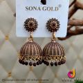 Dull gold Fashion Bollywood drop jimmiky earring with dull gold beaded and white stone for girl and women (Brown). 