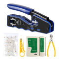 Network Lan Cable Tester RJ45 Crimp Tool Pass Through Modular CAT6 Cat5E Cat5 Crimping Kit 150PCS Through Connectors. 