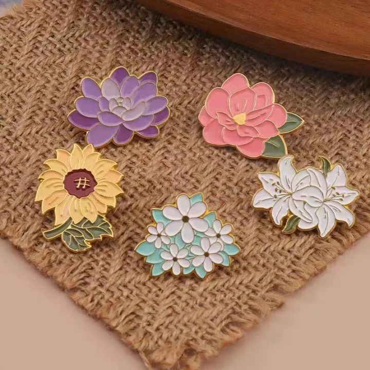 Spring Cartoon Flower Enamel Pins Succulents Peony Sunflower Lily Daisy ...