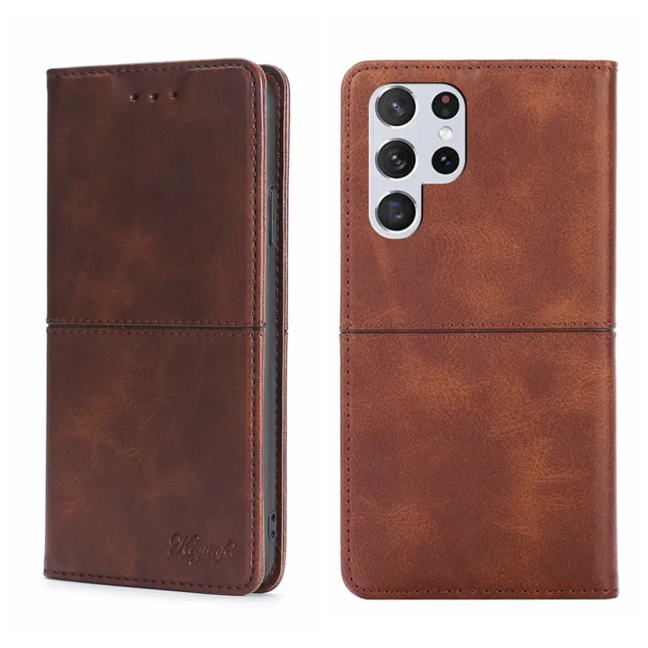 （New arrive) For Samsung Galaxy S22 Ultra Cow Texture Magnetic Horizontal Flip Leather Phone Case