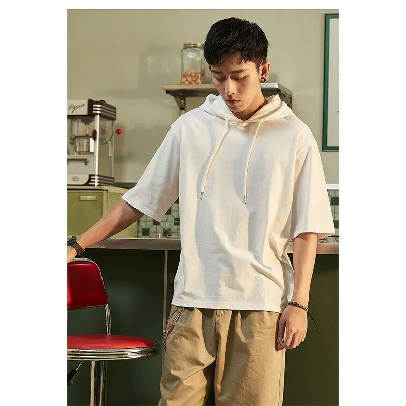 2024 Summer New Short Sleeve Hoodie Male Half Sleeve Five-Quarter
