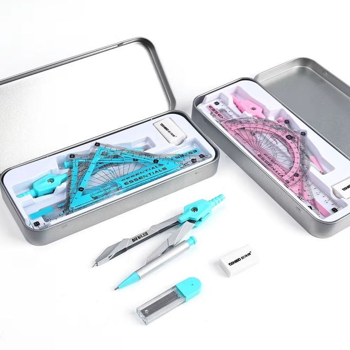 7/8pcs Box Packing Plastic Compass Ruler Set Transparent Eraser ...
