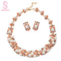 2Pcs Women Fashion Faux Pearl Rhinestone Inlaid Necklace Earrings Jewelry Set. 