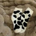 Autumn and Winter Fleece-lined Mink Fur Socks Women's Warm Thickened Cow Spot Home Cute Girl Room Socks Maternity Socks. 
