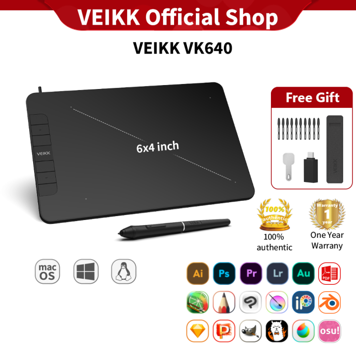 VEIKK VK640 6 x 4 inch Professional OSU Tablet Digital Drawing Writing Pad Graphic Tablet with Passive Pen(16384 Levels Pressure Sensitivity)