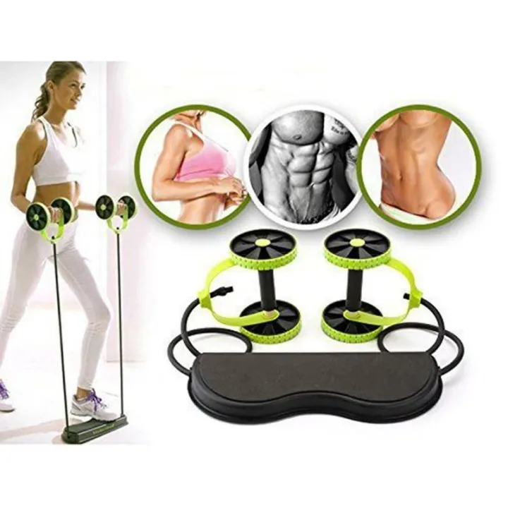 Revoflex Xtreme Abdominal Trainer Home Gym Home Workout Machine Revoflex Ab Wheel Home Gym - Green Ab Wheel Roller Sport Bodybuilding Revoflex Xtreme Dobule Wheels AB Roller Pull Rope Abdominal Trainer Gym Equipment Abs TrainerRevoflex