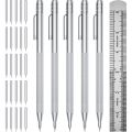 Tungsten Carbide Scriber 5-Pack Includes 25 Replacement Marking Tips& Steel Ruler- Metal Scribe Tool for Glass/Ceramics. 