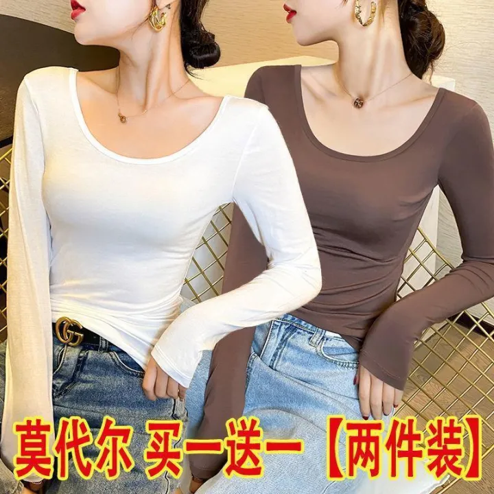 Black%20Modal%20Long%20Sleeve%20T%20Women's%20T-shirt%202024%20New%20Spring%20and%20Summer%20U%20Collar%20Slim-Fitting%20T-shirt%20Low-Necked%20Underwear%20Blouse%20Top%20-%20Image%205