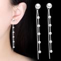 【ZOSR】925 Sterling Silver  Women's Fashion Jewelry High Quality Pearl Long Tassel Drop Simple Back Hanging Earrings Ear Cuff. 