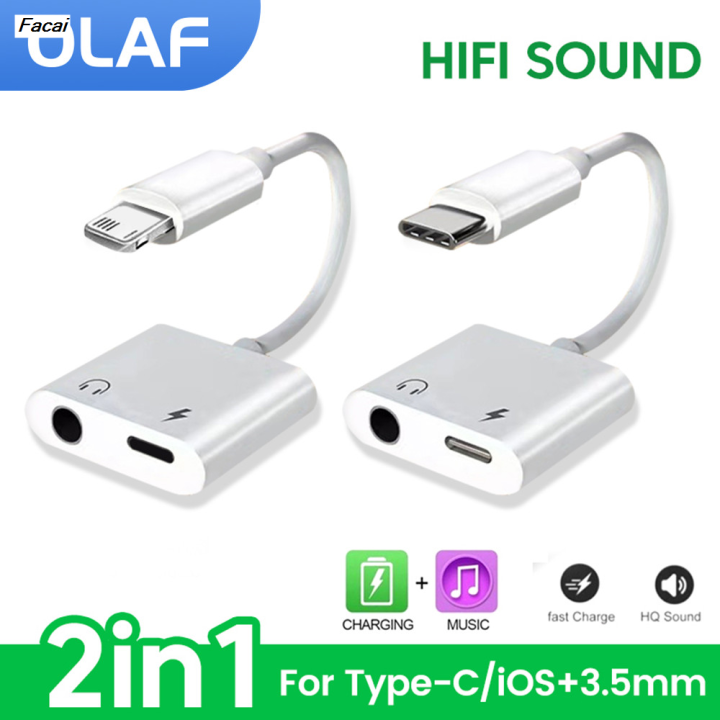 Facai For iPhone 3.5mm AUX Cable Adapter USB Type C To 3.5mm Jack Audio New Cable Headphone Connector 2 In 1 Audio Adapter Lighting Jack