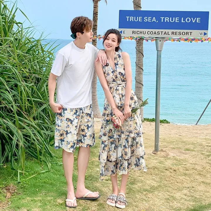 Couple%20Wear%20Seaside%20Vacation%20Style%20Beach%20Backless%20Lace%20up%20Cake%20Dress%20Female%20Male%20T%20Shirt%20You%20My%20Dress%20Trendy%20Suit%20-%20Image%205