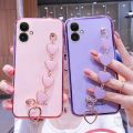 LECOMES for Samsung Galaxy A04 Back Cover with Love Heart Bracelet Chain Luxury 6D Plating Shiny Soft Silicone Mobile Phone Case Pouch Girls. 