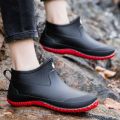 Summer Rain Boots Men's Trendy Fashion Short Rain Shoes Men's Rain Boots Women's Short Waterproof Shoe Cover Non-Slip Car Wash Kitchen Rubber Shoes. 