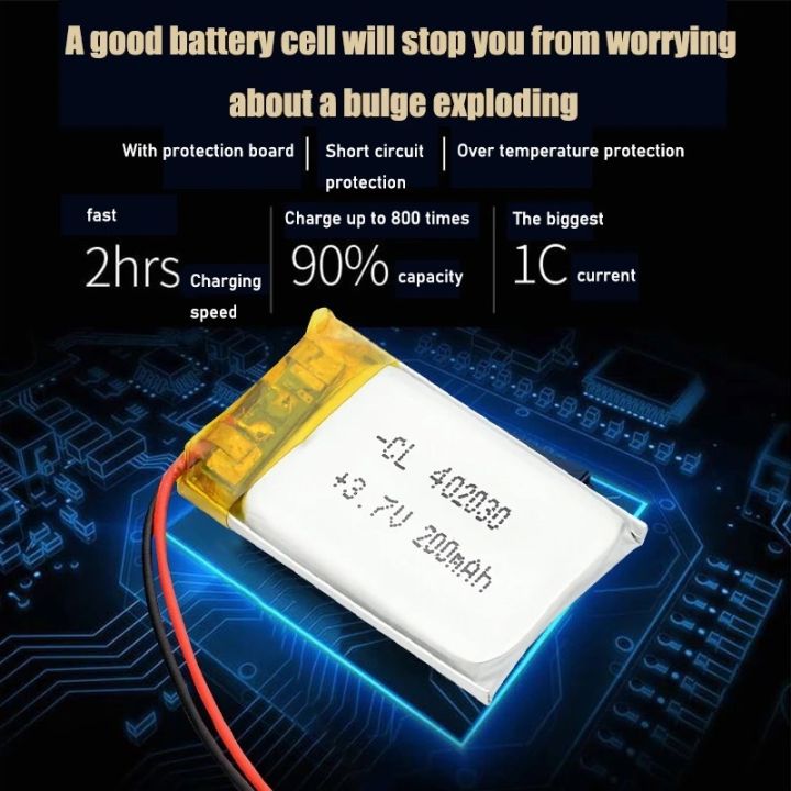 402030%203.7v%20200mAh%20Li-ion%20Li-Po%20Cells%20Lithium%20Polymer%20Rechargeable%20Battery%20For%20Bluetooth%20GPS%20MP3%20MP4%20Recorder%20-%20Image%206
