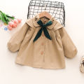 Leaf Flower Embroidered Collar Bowtie Infant Windbreaker Coat Spring And Autumn New Girls' Baby Long Sleeve Coat Solid Color Girl Children'S Clothing Suitable For 0-3 Years Old. 