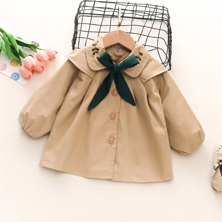 Leaf%20Flower%20Embroidered%20Collar%20Bowtie%20Infant%20Windbreaker%20Coat%20Spring%20And%20Autumn%20New%20Girls'%20Baby%20Long%20Sleeve%20Coat%20Solid%20Color%20Girl%20Children'S%20Clothing%20Suitable%20For%200-3%20Years%20Old%20-%20Image%202