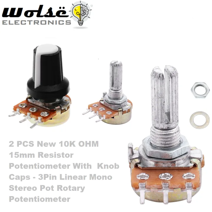 2 PCS New 10K Ohms 15mm Resistor Potentiometer With Knob Caps - 3Pin ...