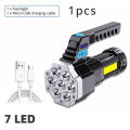 High Power Rechargeable Led Flashlights 7 LED Camping Torch With Cob Side Light Lightweight Outdoor Lighting ABS Material. 