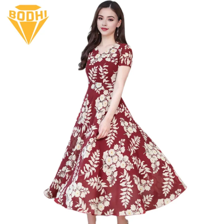 Comfo ble Soft Fabric Dress Floral Print V-neck Midi Dress for Women Stylish Office Party Wear with Flowy Hem Waist Tight Fit Short S ve Casual Dress
