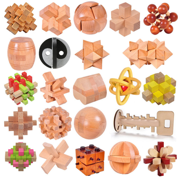 【HOT】 Wooden Kong Ming Lock Lu Ban Lock IQ Brain Teaser Puzzle ...