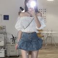 Hot Girl Ruffled Denim Skirt Women's Summer New Korean Style Breasted High Waist Slimming Anti-Emptied Miniskirt. 