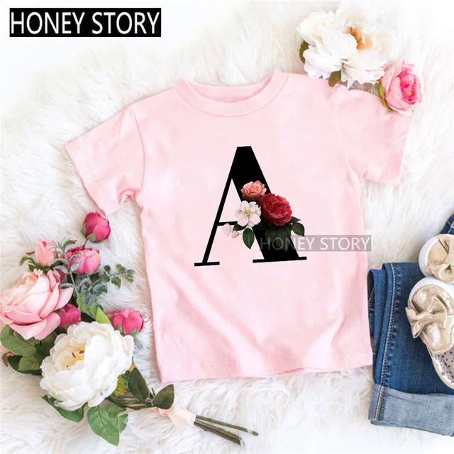 26%20Black%20English%20Letters%20ABCD%20Flower%20Cartoon%20Print%20Children's%20Round%20Neck%20Short%20Sleeve%20Boys%20and%20Girls%20Pink%20T-shirt%20-%20Image%207