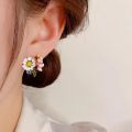 Bridal Daisy Flower Korean INS Women Stud Earring Drip Glaze Wedding French Party Asymmetry Stud Earrings Girls Elegant Ladies. 