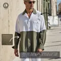 Lans Men's Cuban Collar Patchwork Long Sleeve Shirt – Stylish Contrast Design, Oversized Casual Wear ( S to 3XL ). 