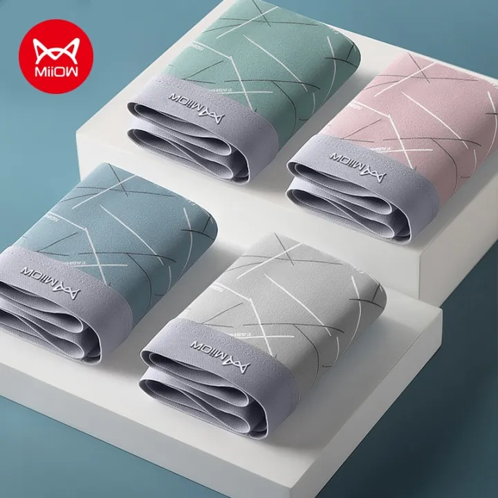 MiiOW 4Pcs Graphene Men Underpants Boxershorts Comfortable Cuecas Ice Silk Man Underwear Men Boxer Men's Panties Short L-3XL